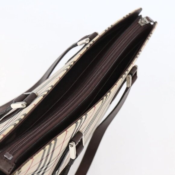 BURBERRY Nova Check Tote Bag Canvas Beige Silver Auth BA7138 - Picture 5 of 16